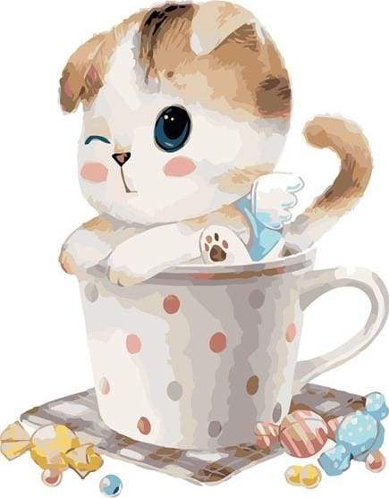 Malen nach Zahlen fŸr Erwachsene |ÊKätzchen und Teetasse | Figured'Art