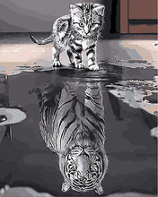 Laden Sie das Bild in den Galerie-Viewer, Malen nach Zahlen fŸr Erwachsene |ÊKatze mit Tiger in der Spiegelung | Figured&#39;Art