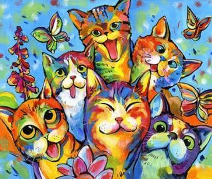 Malen nach Zahlen fŸr Erwachsene |ÊGlückliche Katzen | Figured'Art