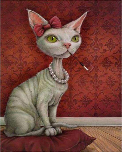 Malen nach Zahlen fŸr Erwachsene |ÊKatze mit Halsband und Zigarettenspitze | Figured'Art