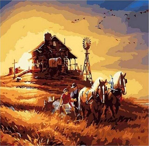 Malen nach Zahlen fŸr Erwachsene |ÊPferde in der Ranch | Figured'Art