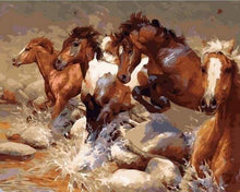 Laden Sie das Bild in den Galerie-Viewer, Malen nach Zahlen fŸr Erwachsene |ÊDen Fluss überquerende Pferde | Figured&#39;Art