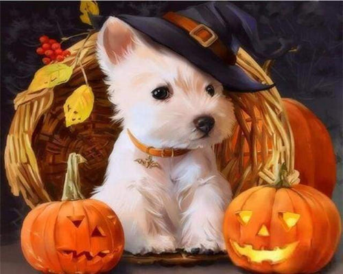 Malen nach Zahlen fŸr Erwachsene |ÊHalloween Hund mit Hut | Figured'Art