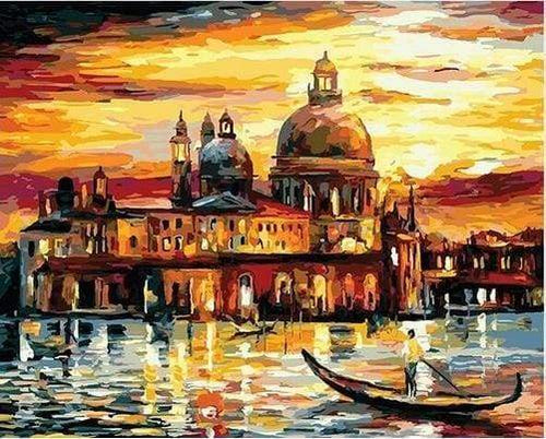Malen nach Zahlen fŸr Erwachsene |ÊGoldener Himmel in Venedig | Figured'Art