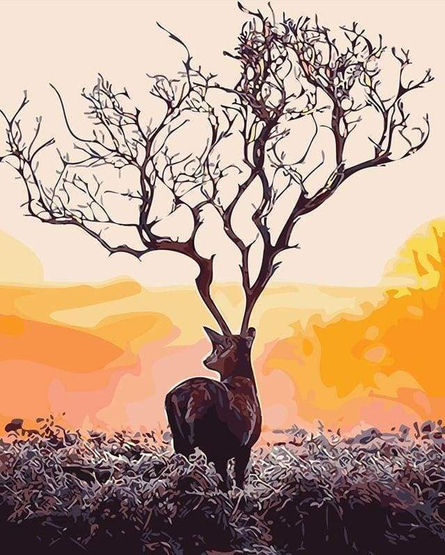 Malen nach Zahlen fŸr Erwachsene |ÊSonnenuntergang und Hirsch | Figured'Art