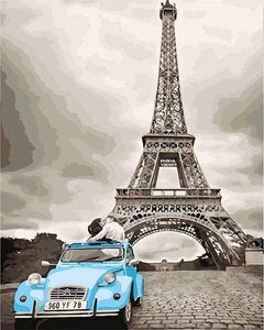 Malen nach Zahlen fŸr Erwachsene |ÊZwei blaue Pferde mit dem Eiffelturm | Figured'Art