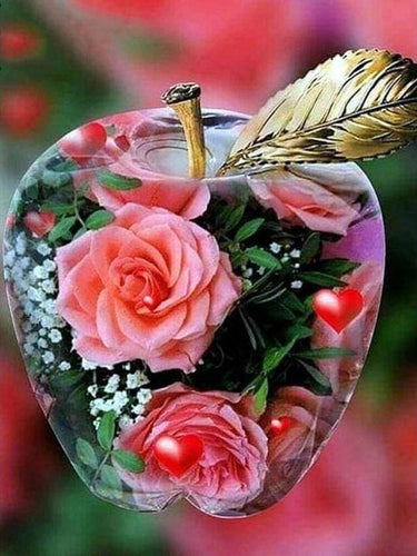 Diamond Painting, Apfel und Rose