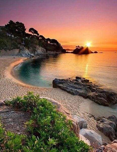 Diamond Painting, Strand und Sonnenuntergang