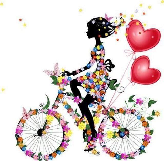 Diamond Painting, Fahrrad und Blumen