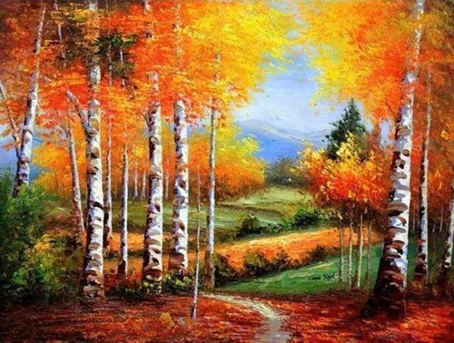 Diamond Painting, Birken im Herbst