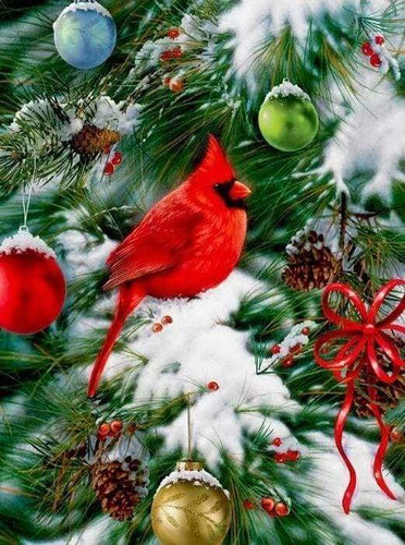 Diamond Painting, Vogel auf Weihnachtsbaum
