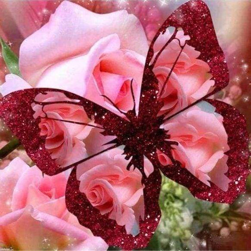 Diamond Painting, Schmetterling und Rose