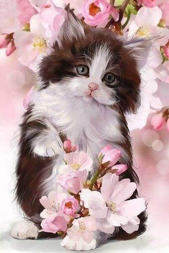 Diamond Painting, Katze und Blumen 2