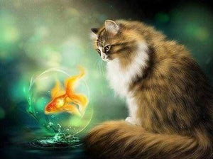 Diamond Painting, Katze und Goldfisch