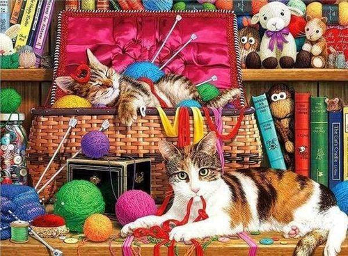 Diamond Painting, Spielende Katzen
