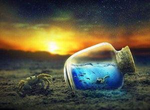 Diamond Painting, Krabben und Meer in Flasche