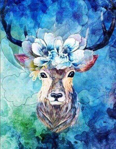 Diamond Painting, Hirsch mit Blumen