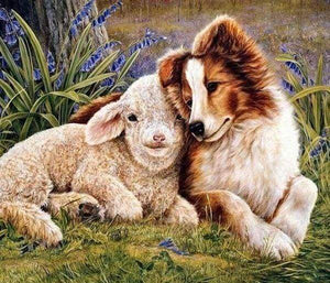 Diamond Painting, Hund und Schaf