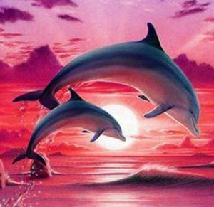 Diamond Painting, Delfine bei Sonnenuntergang
