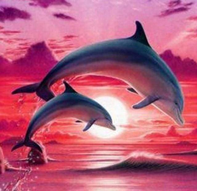 Diamond Painting, Delfine bei Sonnenuntergang