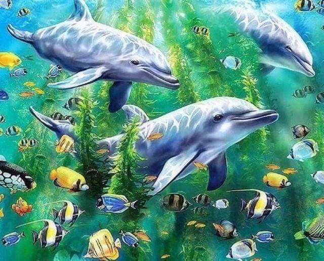 Diamond Painting, Delfine unter Wasser
