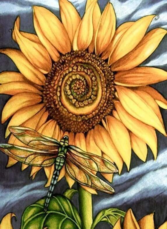 Diamond Painting, Libelle und Sonnenblume