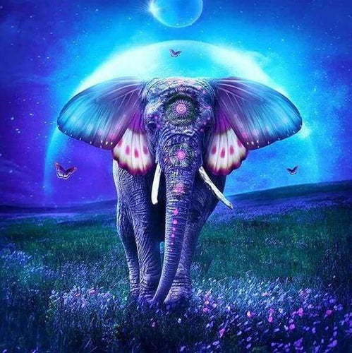 Diamond Painting, Elefant und Vollmond