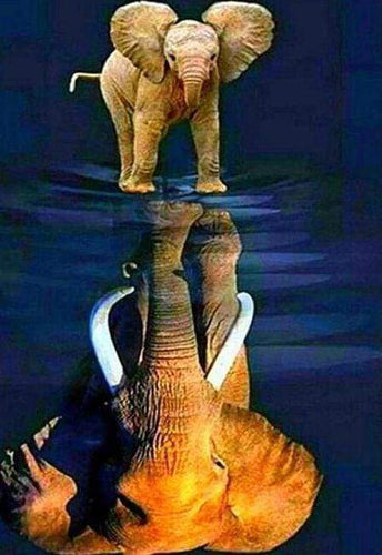 Diamond Painting, Elefant mit Spiegelung