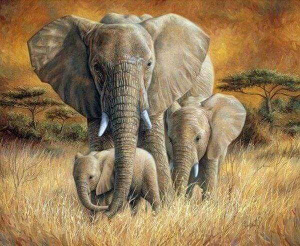 Diamond Painting, Elefantenfamilie