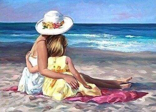 Diamond Painting, Familie auf dem Strand