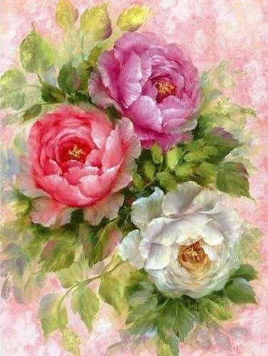 Diamond Painting, Blumen in 3 Farben