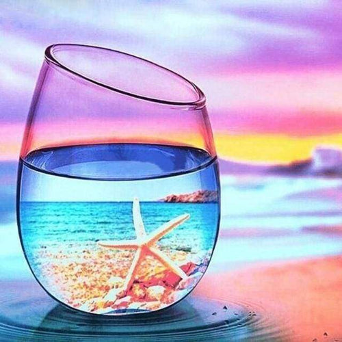 Diamond Painting, Glas Wasser mit Seestern