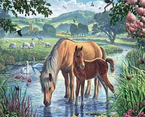 Diamond Painting, Pferde im Wasser