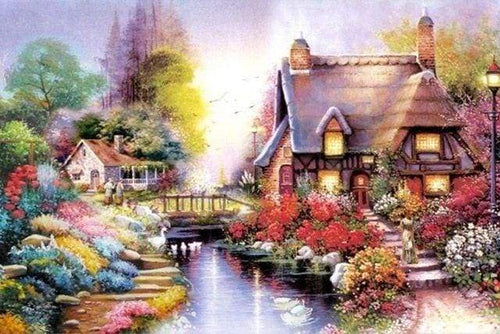 Diamond Painting, Haus und Fluss