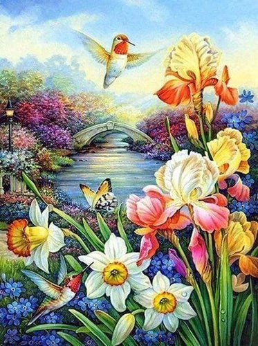 Diamond Painting, Kolibri am Ufer des Flusses
