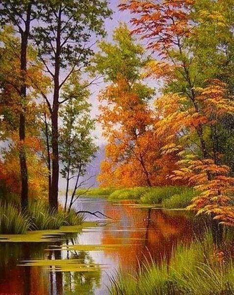 Diamond Painting, See im Herbst