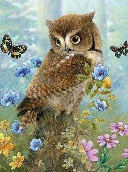 Diamond Painting, Eule und Schmetterlinge