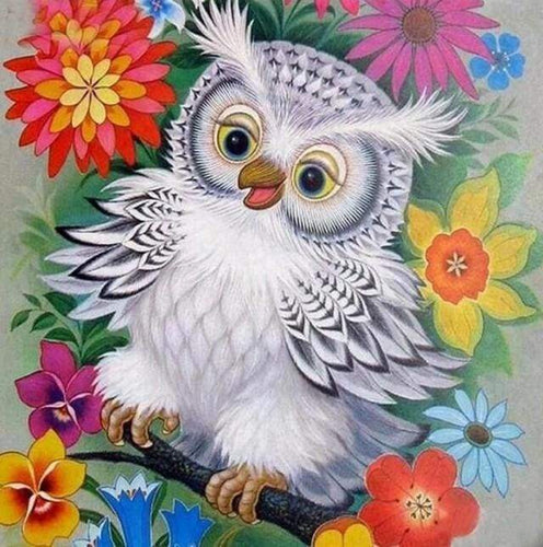 Diamond Painting, Eule und Blumen