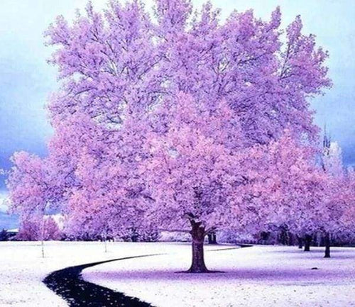 Diamond Painting, Rosaroter Baum im Schnee