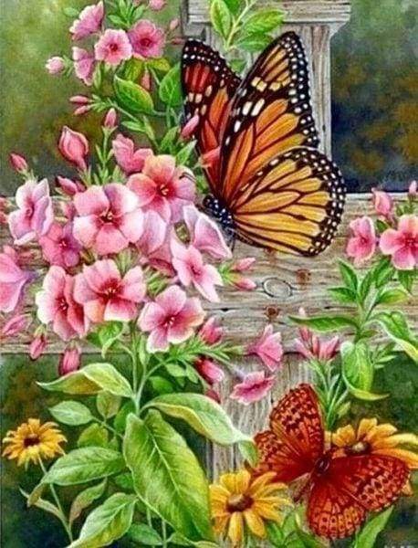 Diamond Painting, Schöne Schmetterlinge und Blumen
