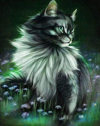 Diamond Painting, Schöne Katze in den Blumen
