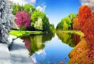 Diamond Painting, Spiegelung See im Sommer
