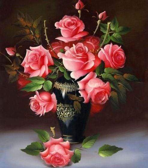 Diamond Painting, Rosen in Vase