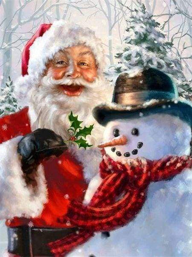 Diamond Painting, Weihnachtsmann und Schneemann