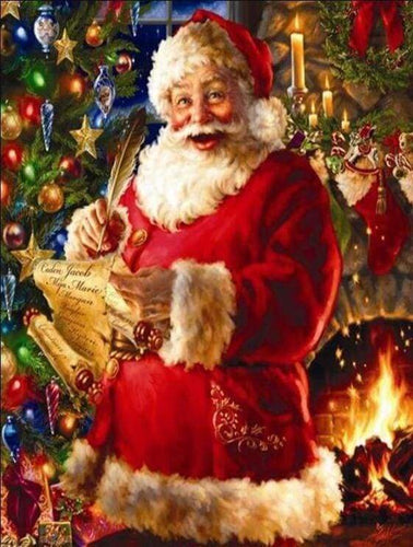 Diamond Painting, Weihnachtsmann und die Geschenkliste