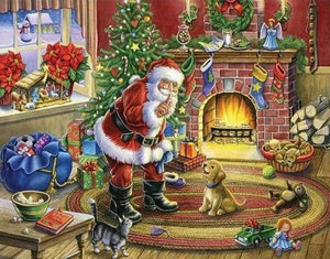 Diamond Painting, Weihnachtsmann und Hund