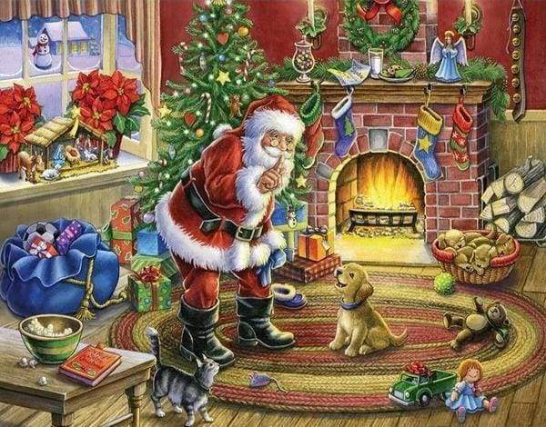 Diamond Painting, Weihnachtsmann und Hund