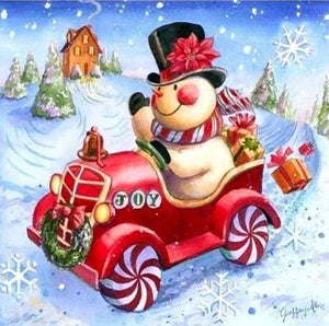 Diamond Painting, Schneemann in seinem Auto