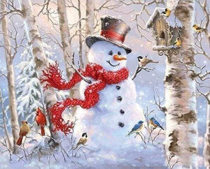 Diamond Painting, Schneemann im Wald