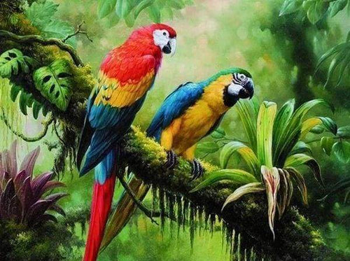 Diamond Painting, Papageien auf Ast